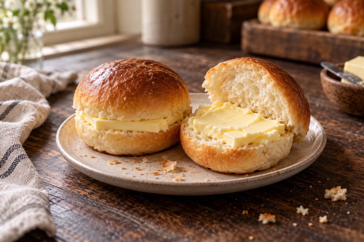 Soft bun maska filled with butter